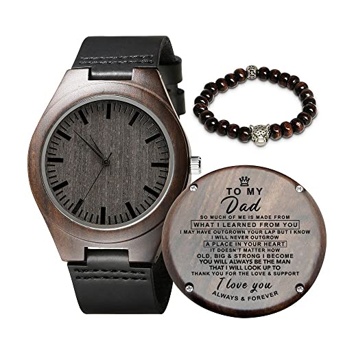 Kenon Personalized Wood Watches Gifts for Men, Engraved Handmade Mens Wood Watches for Dad Christmas Anniversary Father's Day Gifts - WoodArtSupply