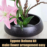 Japanese Ikebana Vase Kit, Flower Shallow Container Ceramics Flower Bowl Flower Arrangement Vase with 1.57inch Flower Frog and 2 in 1 Kenzan Needle Eggone