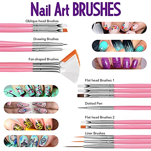 Nail Art Brushes Set, FANDAMEI Nail Art Kit, Nail Design Kit, Nail Art Dotting Pens, Nail Stickers, Butterfly Nail Art Sequins, Nail Foils, Nail Art