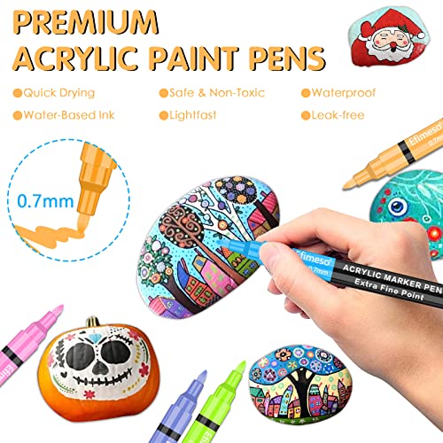 RESTLY Acrylic Paint Pens, 60 Colors Acrylic Paint Marker, 0.7mm Extra Fine Paint Pens for Canvas, Rock Painting, Wood, Glass, Metal, Ceramic, stone - WoodArtSupply