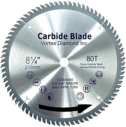 VORTEX DIAMOND VWB 8-1/4 Inch 80 Teeth TCT General Purpose Hard & Soft Wood Saw Blade (8-1/4 Inch 80 Teeth) - WoodArtSupply