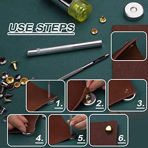 Yizzvb 320 Pcs Leather Rivets Kit, 60 Pcs Leather Snap Fasteners, 2 Size Leather Rivets Double Cap Rivet Kit, Double-Sided Nylon Hammer, 5 Pcs Yizzvb