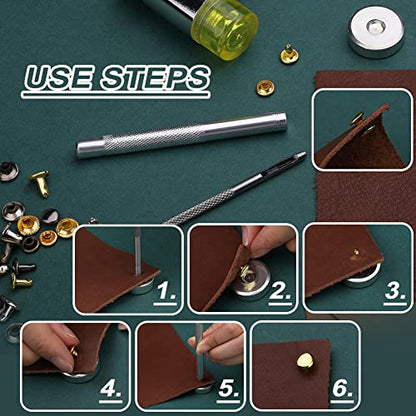 Yizzvb 320 Pcs Leather Rivets Kit, 60 Pcs Leather Snap Fasteners, 2 Size Leather Rivets Double Cap Rivet Kit, Double-Sided Nylon Hammer, 5 Pcs - WoodArtSupply