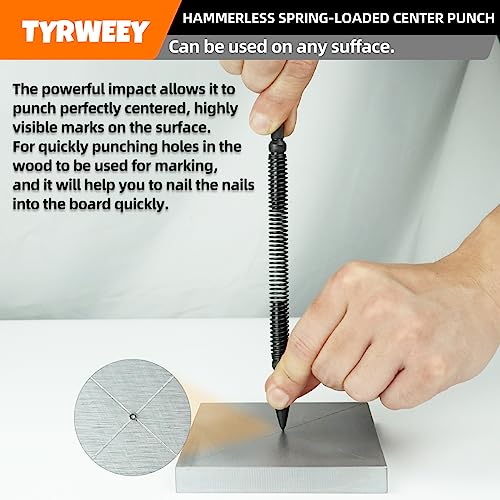 TYRWEEY 5-Piece Nail Setter Dual Head Nail Set & Dual Head Center Punch & Hinge Pin Remover Punch Set, Spring Loaded Center Hole Punch, Nail Setter TYRWEEY