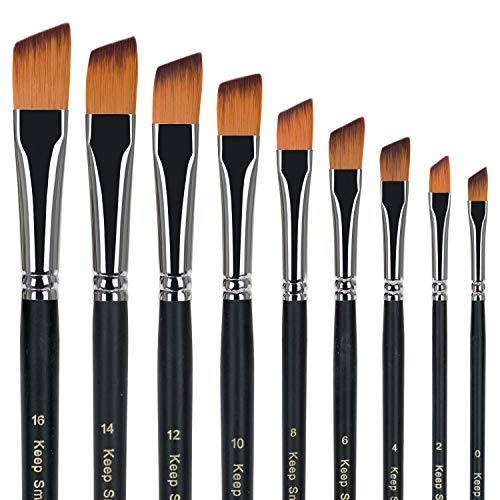 golden maple Artist Paint Brushes Set 9pcs Obilique Tipped Paint Brushes Set for Acrylic Watercolor Oil Painting,Long Handle - WoodArtSupply