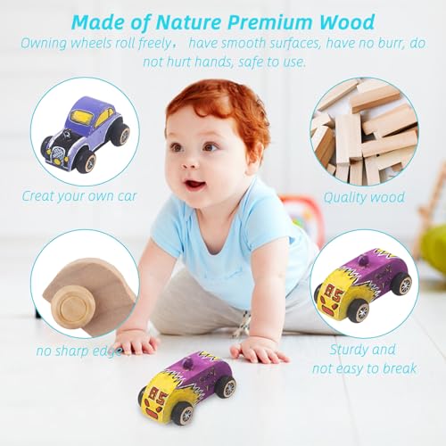 JMIATRY 24 Packs Wooden Cars to Paint Unfinished Wooden Cars for Craft Cars DIY Wood Toy Car for Handcraft Projects Family Time JMIATRY
