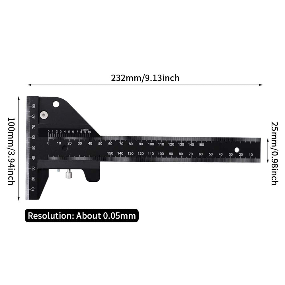 Woodworking Scriber, T Shaped Woodworking Multifunctional Ruler, Aluminum Alloy Marking Measuring Gauge DIY Carpentry Tool - Metric - WoodArtSupply