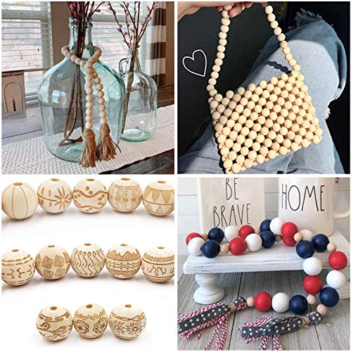 Wooden Beads, 200 Pcs 20mm Wood Beads Unfinished Natural Round Wooden Loose Beads Wood Spacer Beads for Crafts Jewelry Making Garland Making (20mm) Lainrrew