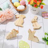 Whaline 8Pcs Easter Wooden Bunny Cutouts 4 Designs Unfinished Bunny Table Sign Pine Blank Wood Bunny Freestanding with Hemp Rope for Easter Spring Whaline