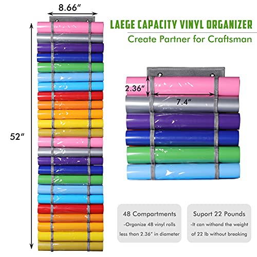 AROUY Vinyl Storage Organizer - Vinyl Roll Holder Wall Mount/Over The Door, Craft Vinyl Storage Rack, Hanging Organizer Storage with 48 Roll AROUY