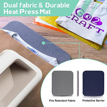 GO2CRAFT Ultimate Heat Press Accessories for Cricut Easy Press, Perfect Transfer Bundle with Vinyl Bundle, Double-Fabric Heat Press Mat, Teflon - WoodArtSupply