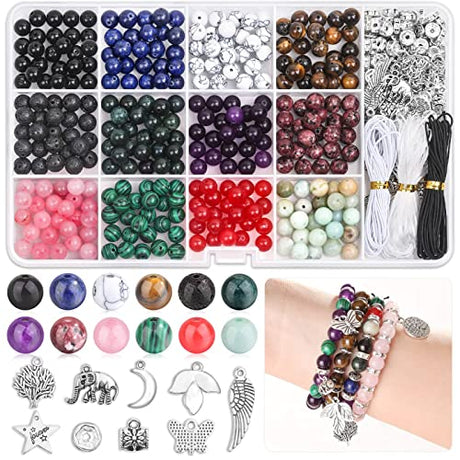 PAXCOO 473Pcs Stone Jewelry Making Kit Crystal Stone Bracelet Making Kit for Adults, Crystal Natural Stone Healing Beads for Bracelet Making PAXCOO