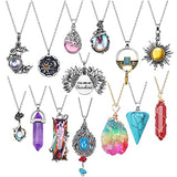 SUNNYOUTH 14 Pcs Vintage Crystal Pendant Necklaces for Women Girls Chakra Healing Carnelian Necklace Bohemian Retro Sunflower Necklace Sun and Moon SUNNYOUTH