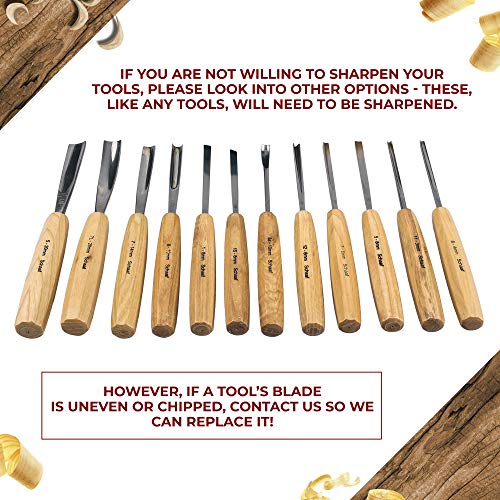Schaaf Wood Carving Tools Set of 12 Chisels with Canvas Case | Wood Chisels for Woodworking | Wood Working Tools and Accessories | Wood Carving Schaaf Wood Carving Tools