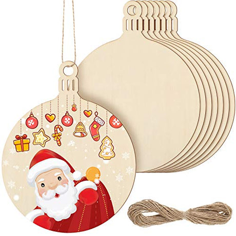 WILLBOND 8 Pcs Wooden Round Cutouts Christmas Hanging Ornaments Large Round Cutouts Star Shape Unfinished Blank Cutouts Christmas Hanging for WILLBOND