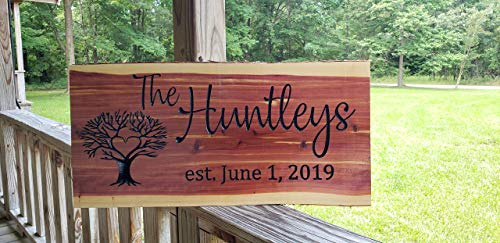 Personalized Custom wood Family Name Sign, Handmade CARVED Cedar Sign, Last name Wedding Gift rustic Established house warming personalized sign WoodArtSupply