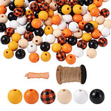 Craftdady 120pcs Natural Wood Beads 16mm Smooth Printed Wooden Loose Beads Unfinished Round Beads with Jute Twine Plaid Ribbon for DIY Jewelry Crafts Craftdady