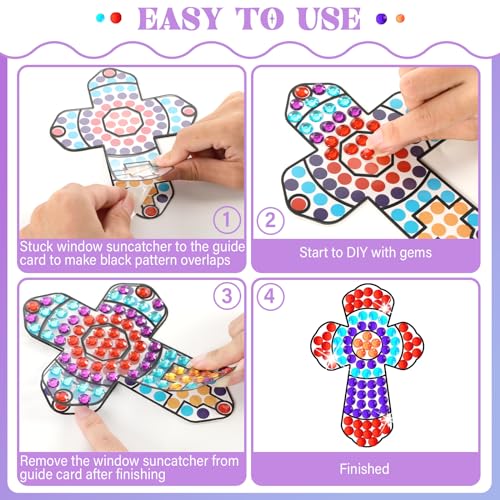 Christmas Jesus Cross Crafts for Kids, Sunday School Religious Sun Gemmers DIY Diamond Painting Bible School Christian Arts Craft Kits for 4 8 10 Qyeahkj