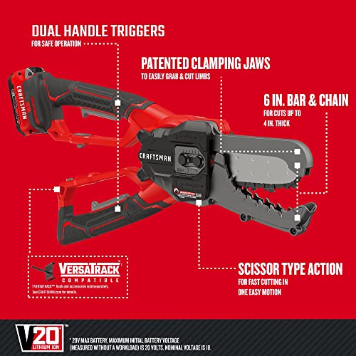 CRAFTSMAN V20 Cordless Lopper, 6 inch, Battery and Charger Included (CMCCSL621D1) Craftsman