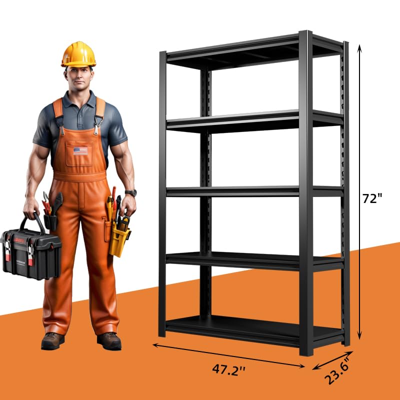 OLLRRACT 5 Tier Garage Shelving 2200LBS Heavy Duty Garage Storage Shelves Adjustable Metal Shelving Unit for Garage Storage Rack Industrial Utility - WoodArtSupply