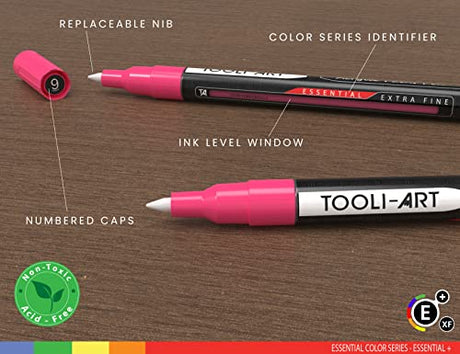 TOOLI-ART Acrylic Paint Pens Assorted Vibrant Markers for Rock Painting, Canvas, Glass, Mugs, Wood, Fabric, Metal, Ceramics. Non Toxic, Quick Dry, TOOLI-ART