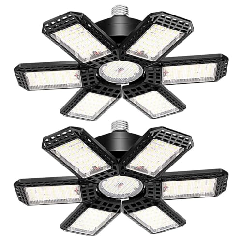 AUDLES 2 Pack Garage Light, 200W LED Shop Lights, E26/E27 LED Garage Light Super Bright LED Garage Ceiling Lights with 6+1 Deformable Panels Garage AUDLES