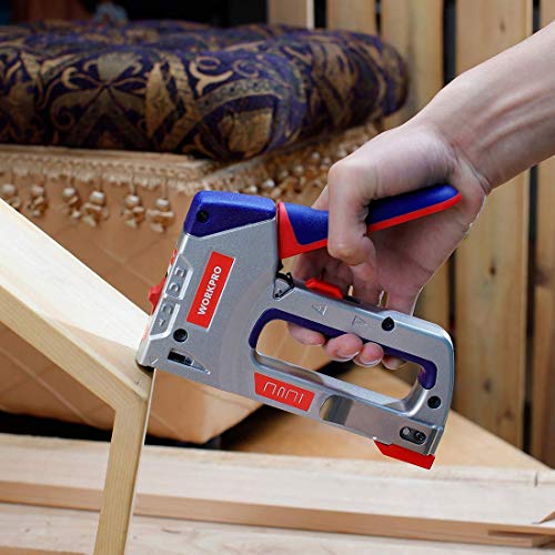 WORKPRO Heavy-Duty 4-in-1 Staple Gun Kit, Manual Brad Nailer with 3000 Staples and 1000 Brad Nails, for Upholstery, Material Repair, Decoration,