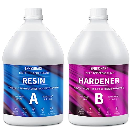 Table Top Epoxy Resin 1 Gallon Crystal Clear Resin Kit 0.5 Gallon Resin and 0.5 Gallon Hardener for Countertops, River Tables, Art Resin, DIY, - WoodArtSupply