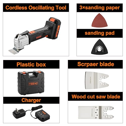 TEENO Oscillating Tool, Cordless Oscillating Multi-Tool with 20V 2Ah Lithium-Ion, 5000-18000 OPM, 6 Variable Speed, 3.2° Oscillation Angle, for - WoodArtSupply