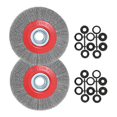OSFTBVT 8in Bench Wire Wheel Brush for Bench Grinder Coarse Crimped Steel Wire 0.012" with 1/2" 5/8" 3/4" 7/8" 1"(5sets) Spacer Arbors - 2pack OSFTBVT