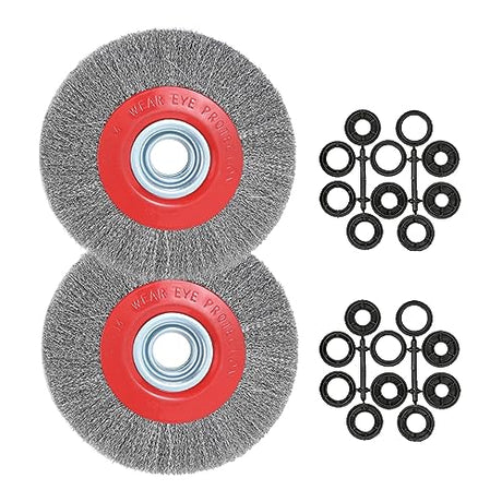 OSFTBVT 8in Bench Wire Wheel Brush for Bench Grinder Coarse Crimped Steel Wire 0.012" with 1/2" 5/8" 3/4" 7/8" 1"(5sets) Spacer Arbors - 2pack OSFTBVT