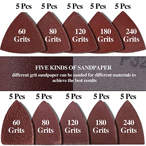 Oscillating Tool Detail Sanding Pads Kit, 2Pcs Triangle Sanding Pads and 2Pcs Finger Sanding Pad, 50Pcs Sandpaper, for Wood/Plaster Other Surfaces gulrear