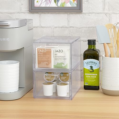 STORi Audrey Stackable Clear Bin Plastic Organizer Drawers | 2 Piece Set | Organize Cosmetics and Beauty Supplies on a Vanity | Made in USA STORi