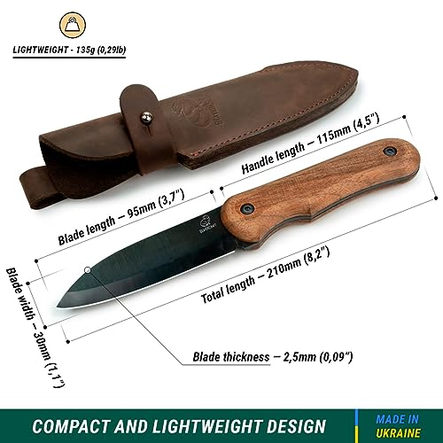 BeaverCraft Bushcraft Knife Full Tang Survival Knife with Leather Sheath Campcraft Carbon Steel Knife, Small Bushcraft EDC Fixed Blade Knife, Bush BeaverCraft