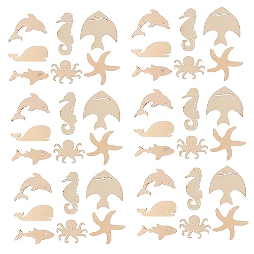 Anneome 70pcs Marine Animal Wood Chips Unfinished Wooden Slices Octopus Cutouts Unfinished Wooden Cutouts DIY Crafts Cutouts Wedding Decoration Wood Anneome