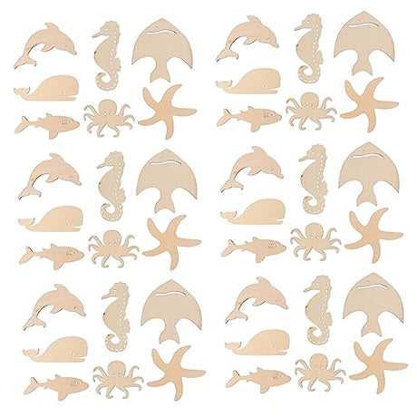 Anneome 70pcs Marine Animal Wood Chips Unfinished Wooden Slices Octopus Cutouts Unfinished Wooden Cutouts DIY Crafts Cutouts Wedding Decoration Wood Anneome