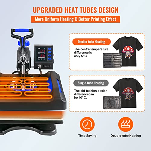 VEVOR Heat Press Machine 8 in 1 Combo - 15x15 Tshirt Press Machine with Tumbler Press, 360° Swing Away Digital Multifunction Heat Transfer