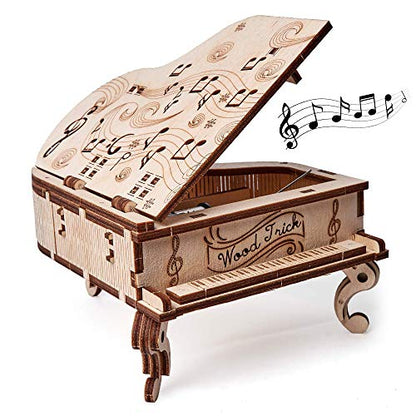 Wood Trick Toy Piano Music Box Moonlight Sonata, Wooden Musical Piano Toy Mini - 3D Wooden Puzzle, Assembly Toys, Brain Teaser for Adults and Kids - WoodArtSupply