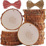 SENMUT Wood Slices 20 Pcs 3.5-4.0 inch Natural Rounds Unfinished Wooden Circles Christmas Wood Ornaments for Crafts Wood Kit Predrilled with Hole SENMUT