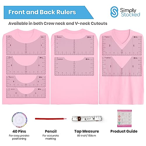 Simply Stocked Tshirt Ruler Guide for Vinyl Alignment - 8 Pcs of PVC T Shirt Rulers to Center Designs for Heat Press with 4 Accessories - 10 Inch Simply Stocked