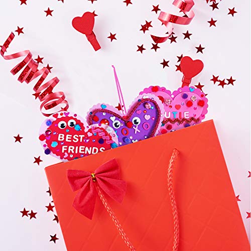 Winlyn 24 Sets Valentine's Day Heart Ornaments Decorations DIY Foam Heart Valentine Craft Kits Assorted Foam Heart Shapes Stickers Pom-poms Googly Winlyn
