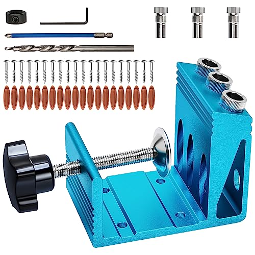 Pocket Hole Jig Kit with 3 Drill Hole Guide Pocket Drill Hole System with 15 Degree Joint Angle Tool Portable Pocket Joinery Screw Kit DIY - WoodArtSupply