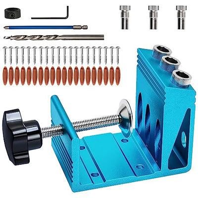 Pocket Hole Jig Kit with 3 Drill Hole Guide Pocket Drill Hole System with 15 Degree Joint Angle Tool Portable Pocket Joinery Screw Kit DIY