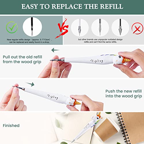 VIPbuy 2 Count 100% Handmade Wood Carved Gel Ink Pens -Novelty Refillable Writing Pens Office School Supplies Birthday Christmas Gift, Unicorn VIPbuy