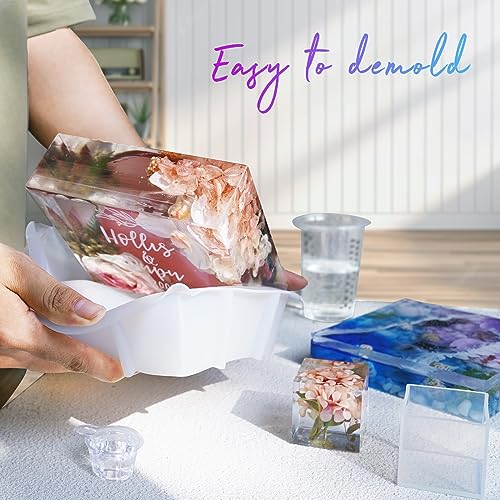 LET'S RESIN Large Resin Molds,Resin Flower Preservation Molds with Hexagon Square Large Epoxy Molds,Cube Sphere Pyramid Regular Silicone Molds for LET'S RESIN