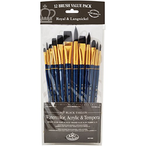 Royal Brush Manufacturing Royal and Langnickel Zip N' Close 12-Piece Brush Set, Soft Black Taklon Royal Brush Manufacturing Company