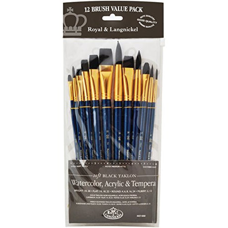Royal Brush Manufacturing Royal and Langnickel Zip N' Close 12-Piece Brush Set, Soft Black Taklon Royal Brush Manufacturing Company