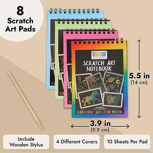 Bright Creations 8 Pack Rainbow Scratch Paper Pads for Kids with Wooden Styluses, 10 Sheets (5.5 x 3.9 In) Bright Creations