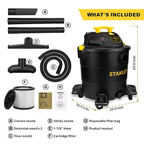Stanley 12 Gallon 5.5 Peak HP Wet/Dry Vacuum, 3 in 1 Shop Vacuum Blower,1-7/8"x6 Hose, Range for Garage, Carpet Clean, Workshop with Vacuum Stanley
