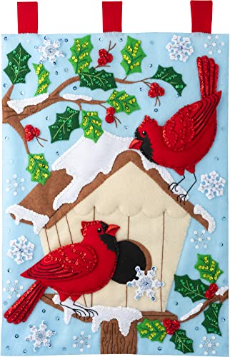 Bucilla Felt Applique Wall Hanging Kit, Cardinal Birdhouse, Perfect for DIY Arts and Crafts, 89514E - WoodArtSupply